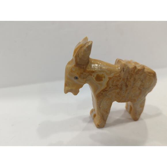 Vtg Donkey Mule Statue Figurine Onyx Natural Marbled Stone Hand Carved White Tan - Picture 6 of 6